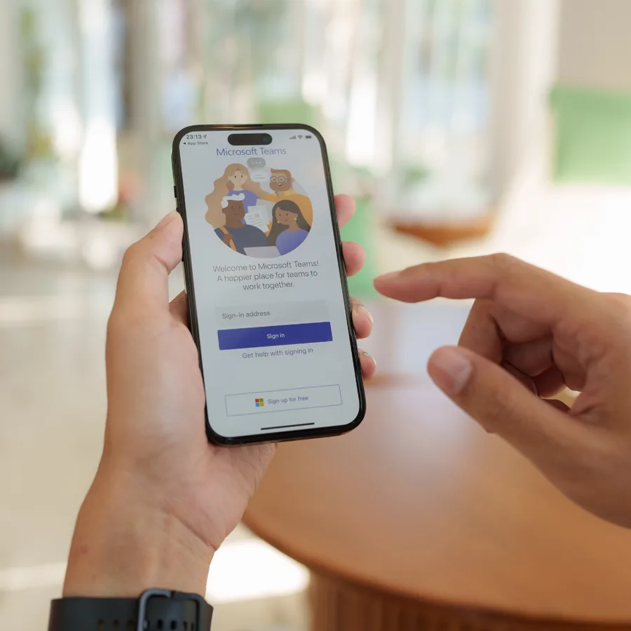 Microsoft Teams sign-in screen on a mobile phone